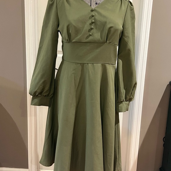 Retro style green dress side zip size M - Picture 2 of 4